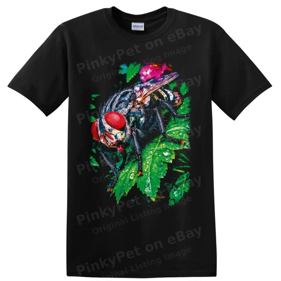 Fly Insect Macro Nature T Shirt w/ Red Eyes Green Leaves Wildlife Art Tee