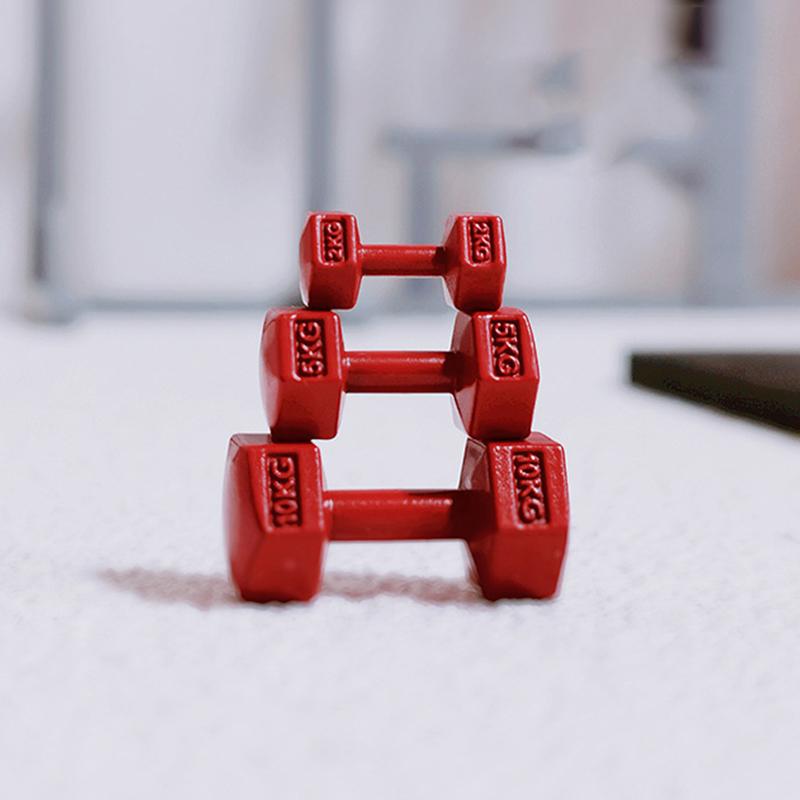 3Pcs 1:12 Dollhouse Simulation Weightlifting Dumbbell Model Set Dollhouse Sports Scene Exercise Machine Decoration Accessories