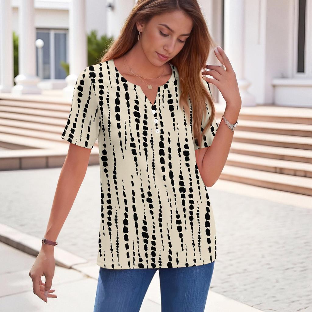 Летние топы для женщин Блузки на пуговицах для женщин Нарядные повседневные футболки с V-образным вырезом
