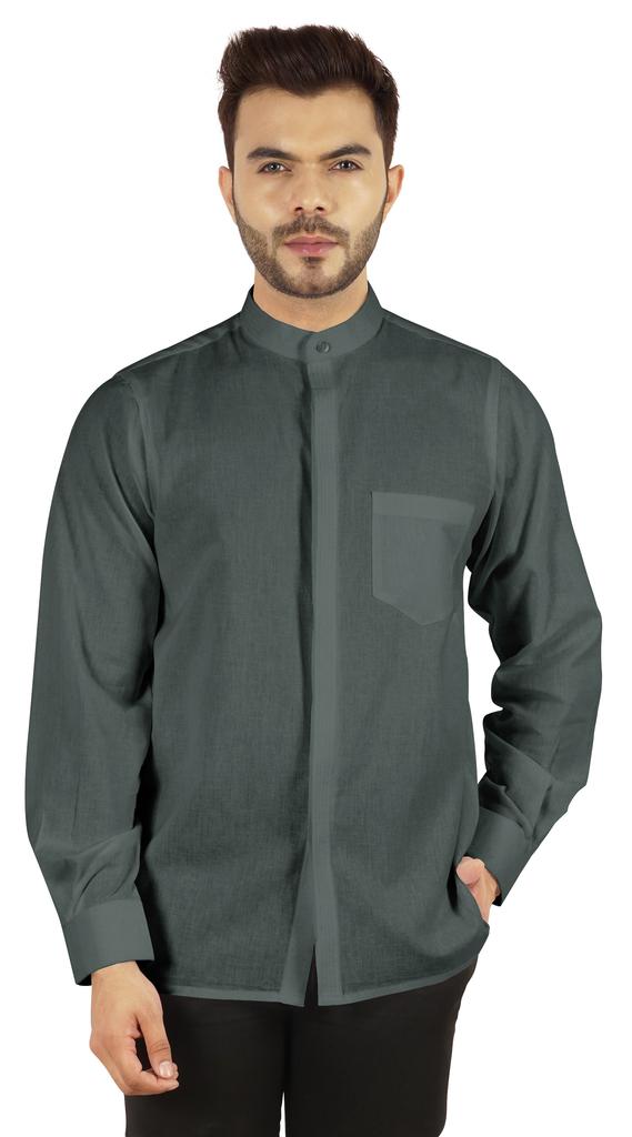 BestMan Мужская однотонная рубашка на пуговицах с китайским воротником и планкой спереди для формального случая