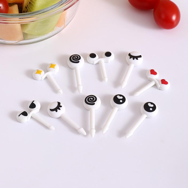 10Pcs/Box Eye Fruit Fork Food Grade Plastic Mini Cartoon Kids Cake Fruit Toothpick Bento Lunch Bento Accessories Party Decor