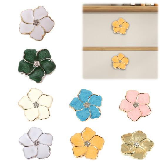 Small Storage Box Knobs Petal Cabinet Knob, Flower Drawer Pulls with Rhinestone Center, Zinc Decorative Metal Alloy Floral Dresser for Bedroom
