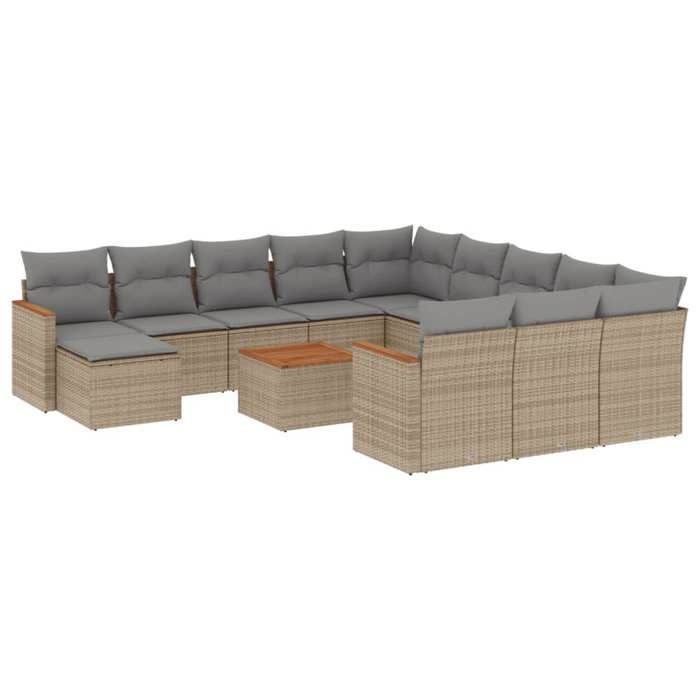 VidaXL Salon de Jardin avec Coussins 13 pcs, Canapés de Terrasse, Ensemble de Meubles de Patio, Mobilier d'Extérieur, Beige 3258993