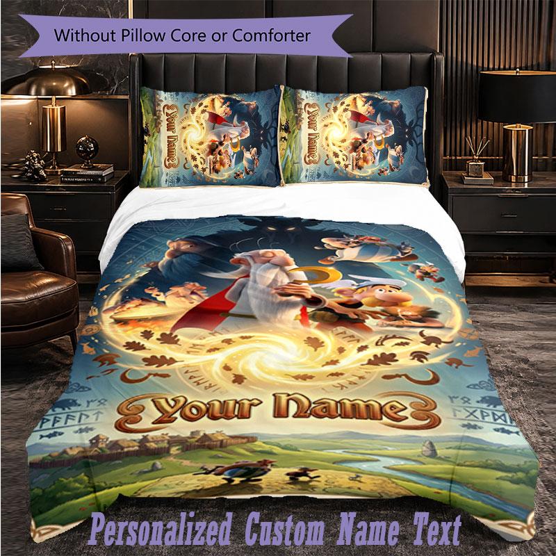 Personalized 3Pcs Bedding SetAsterix & Obelix Custom Text Duvet Cover Pillowcase Set Bedroom Gift