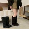 Европейская станция замшевые модные одинарные сапоги 2025 новые квадратный носок низкий каблук большой голенище до колена сапоги рыцарские сапоги
