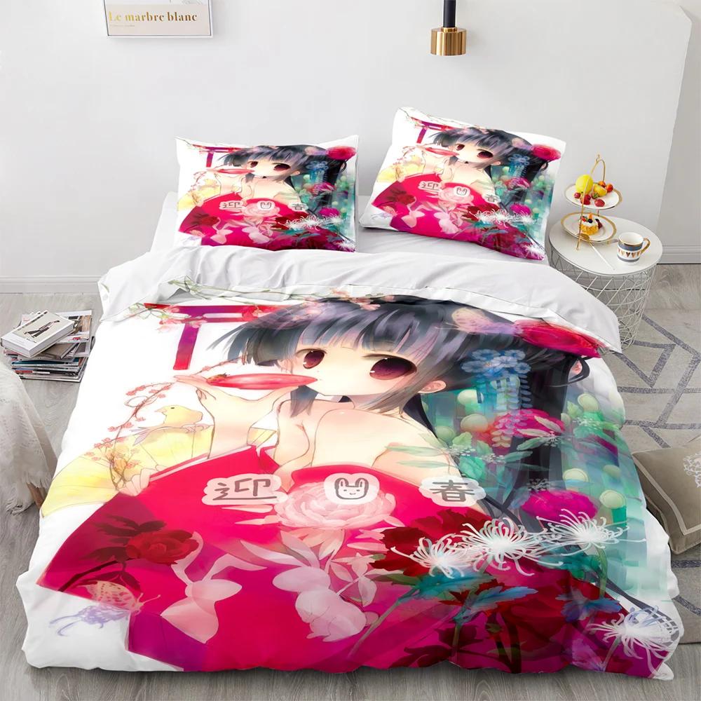 3D Printed Kawaii Girl Bedding Set Anime Sexy Girl Duvet Cover Double Twin Full Queen King Adult Kids Bedclothes Quilt Cover