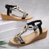 Новая мода Hundred Hundred Hounds Height Increase Women's Retro Ethnical Style Sequins Sandals - Пляжная обувь на каблуке Slope Heel