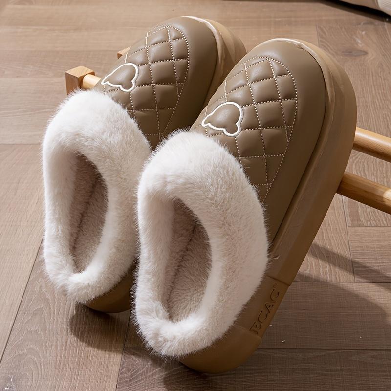 Женские нескользящие домашние тапочки, зимняя теплая толстая подошва, стеганый узор, подошва из ЭВА, ПУ, моющаяся тканевая подкладка, для домашнего использования парами