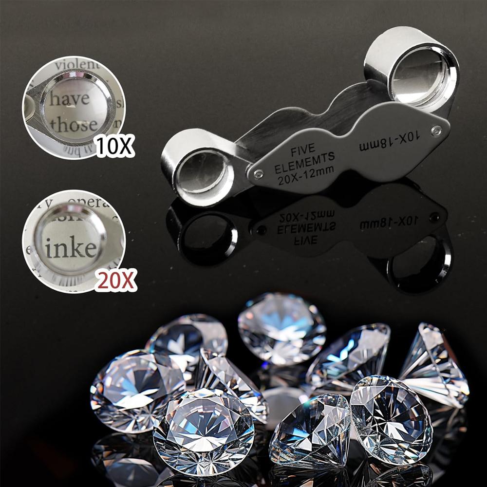 10x 20x Jewelers Loupe Pocket Magnifying Glass With Dual Lenses Foldable Jewelry Loop Magnifier For Diamonds Coins Watches Plant