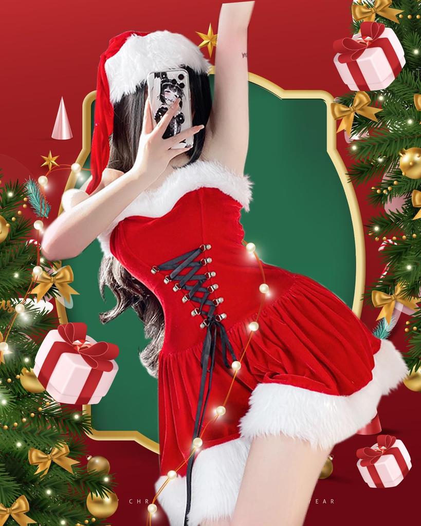 Санта Санта Нарядный Санта Выступление Новый M [akaien] Косплей, Милый, Женский, Костюм, Набор из 4 предметов, 2 способа ношения, Рождество, Женский, Платье, Сексуальный, Клаус,