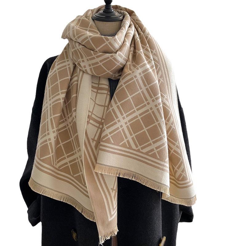 British Style Sub-Fashion Big-Name Scarf Imitation Cashmere Thickened Double-Sided Color Matching Scarf Fringed Foreign Style Women'S Shawl