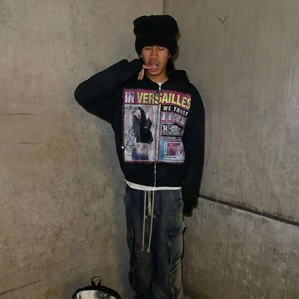 Retro Fashion Printed Pattern Hoodie Y2k Gothic Street Clothing Men and Women Loose Casual Sportswear K Pop Clothes