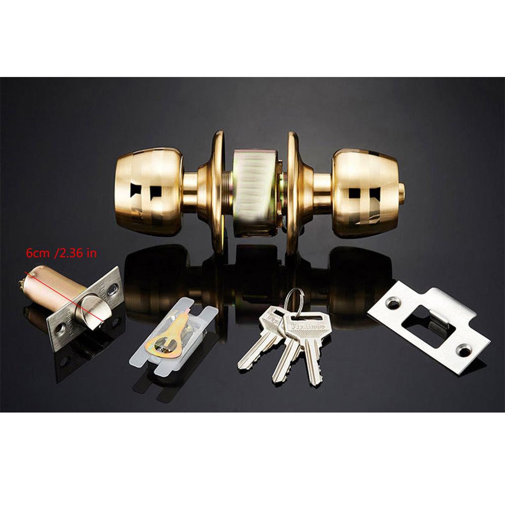 Polished Brass Keyed Entry Door Knob Front Entrance Door Lock 60mm for Front Entrance Adjustable Latch Reversible Use