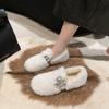 Fashion New Womens Flats Warm Short Plush Lining House Shoes Ladies Moccassins Slip On Fashion Rhinestone Loafers Non Slip Casual Shoes