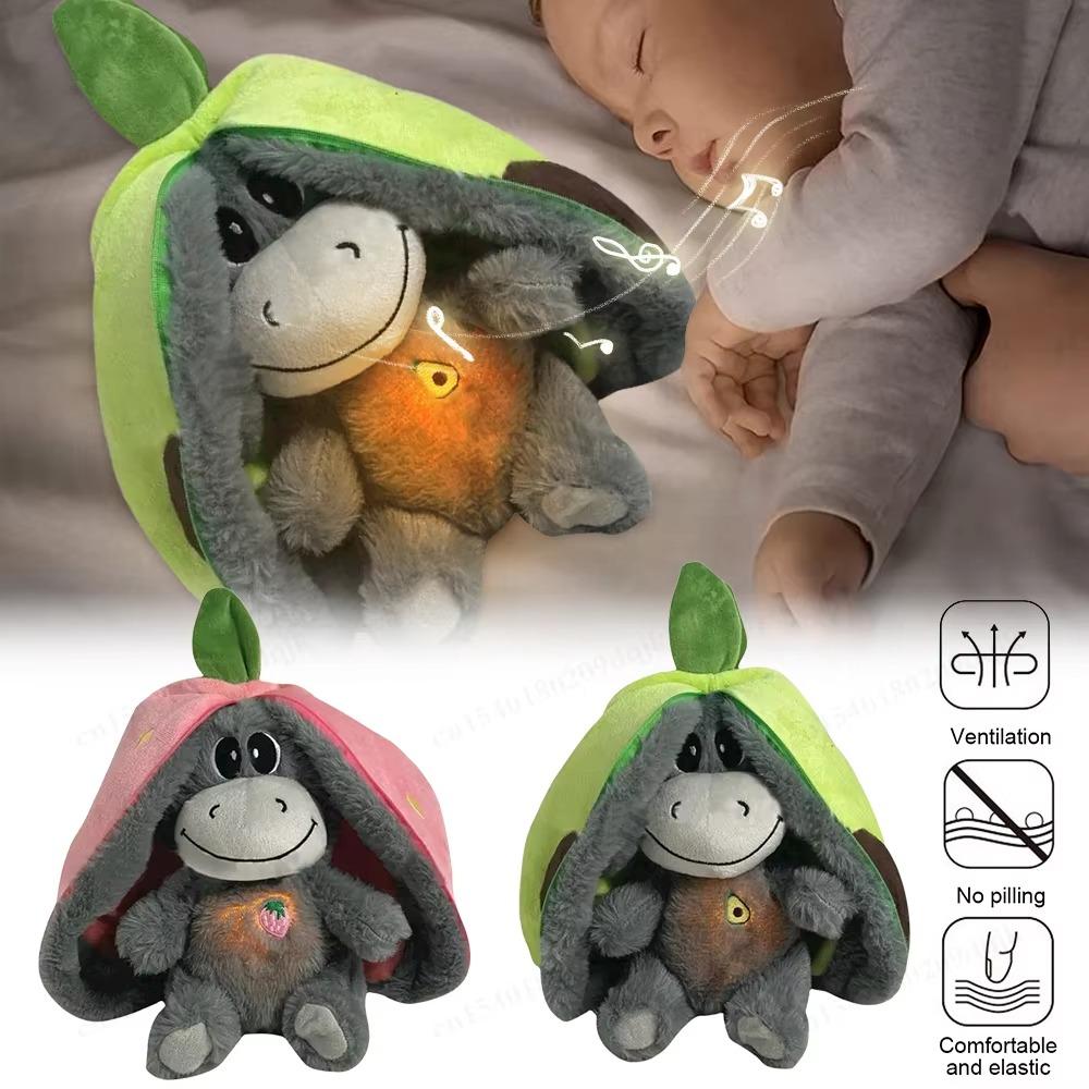 12.6inch Luminous Breathing Doll Plush with Motion Lights Breathing Stuffed Doll Donkey Strawberry Baby Sleeping Toys