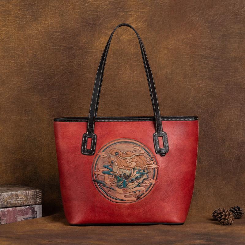 Тотемное тиснение винтажный дизайн женские сумки из натуральной кожи сумки на плечо для женщин брендовая модная большая сумка GZW
