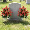 Artificial Cemetery Flower 24 Heads Faux Silk Rose Bush Memorial Rose Flower Bouquet for Headstones Gravesite Vase