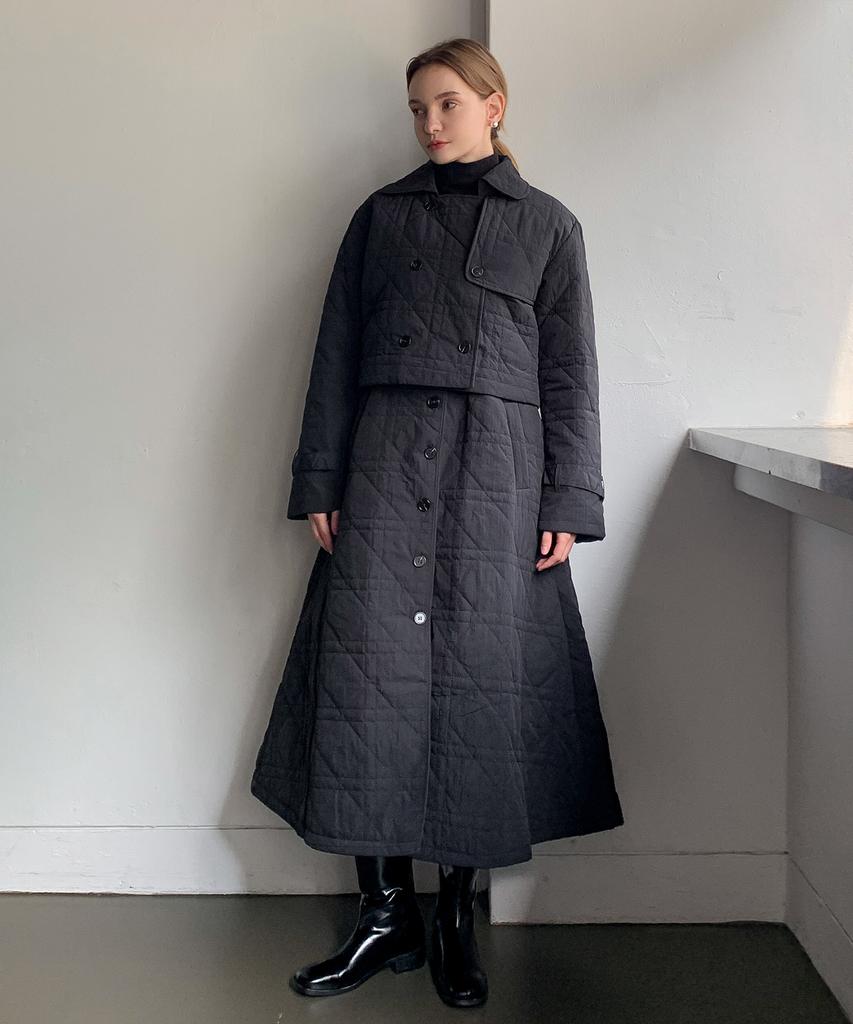 Baseukala [Set] Double Quilted Belted One-Piece+Jacket Set-Up