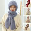 Ladies Winter Hat Knitted Thick Solid Color Double-layered Windproof Warm Soft Ear Protection Elastic Anti-slip Beanie Scarf Combo Women Cap