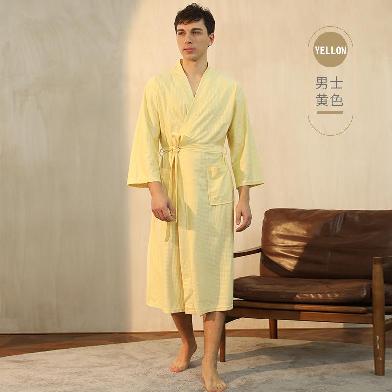 Men's Spring Summer Thin Bathrobe Couple's Lace Up Sleepwear Quick-dry Hotel Spa Robe with Pockets