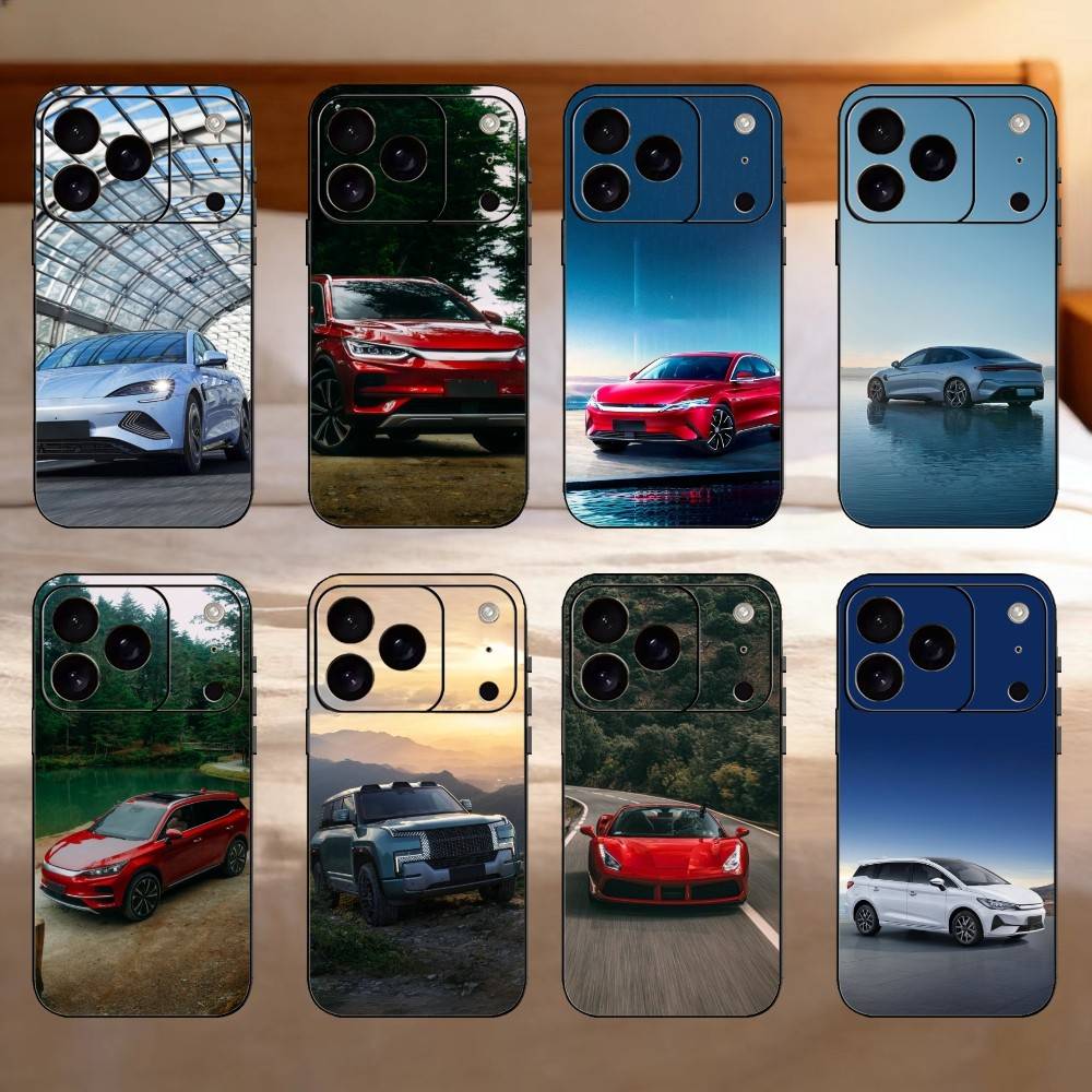 E-Электромобиль BYD Чехол для телефона для iPhone 17,16,15,14,13,12,11 Plus,Pro Max,SE4 Мягкий силиконовый Черный чехол