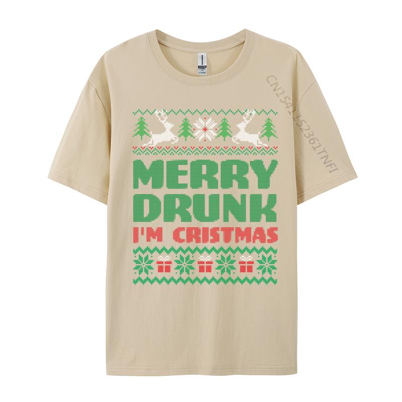 Merry Drunk I Im Christmas I Ugly TShirts Comfortable Tops Tees Fitted Casual Crew Neck Top TShirts
