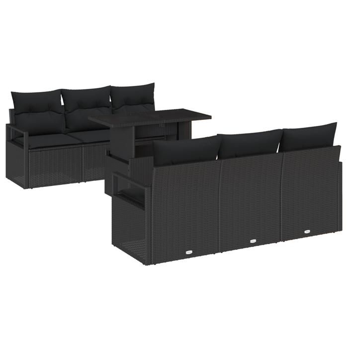 7-Piece Garden Sofa Set with Black Cushions Poly Rattan, 2-Seater Garden Sofa with Black Cushions Poly 3348749