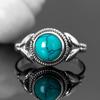 Кольцо с синей бирюзой, кольцо с бирюзой, женское кольцо из стерлингового серебра, эффектное кольцо с камнем, кольцо в стиле бохо с драгоценными камнями, богемные украшения
