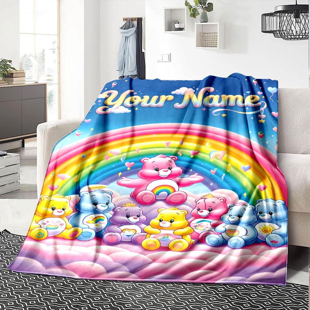 Name Custom Cartoon Care bears Print Flannel Blanket High Quality Warm Comfortable Cover for All Seasons Perfect for Gifts Home Decor