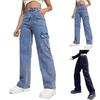 Women's High Waist Washed Women's Jeans Fashionable Versatile Straight Leg Pants