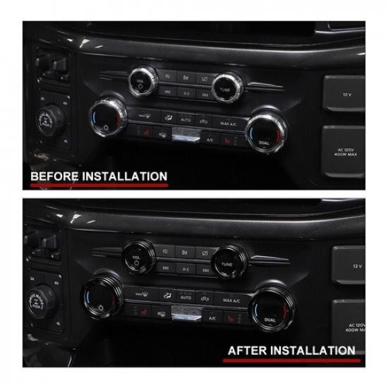 Air Conditioner Audio Volume Switch Knob Trim For Ford F150 2021-2024 Black 4pcs