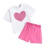 Повседневный костюм для девочек, летний детский модный костюм с принтом «любовь» с короткими рукавами и шортами