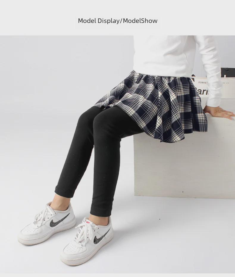 Детские весенние леггинсы в корейском стиле в клетку с юбкой из хлопка и кашемира