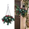 Christmas Hanging Basket Wreath Xmas Decoration Artifical Garland for Yard Courtyard Garden Porch