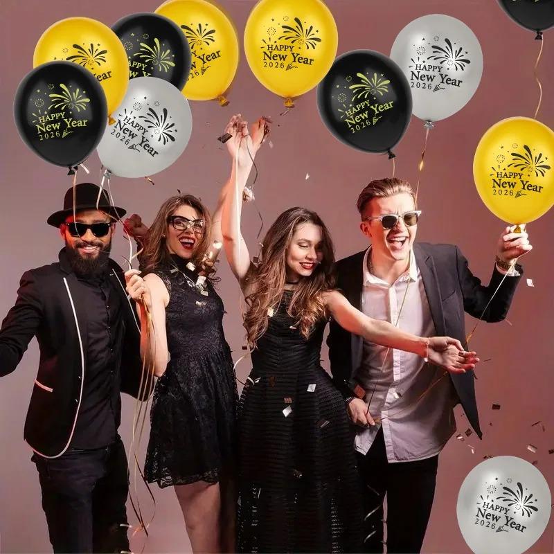 Золотисто-черные воздушные шары «С Новым годом 2026», принадлежности для украшения вечеринки в канун Нового года, подходят для праздничных встреч