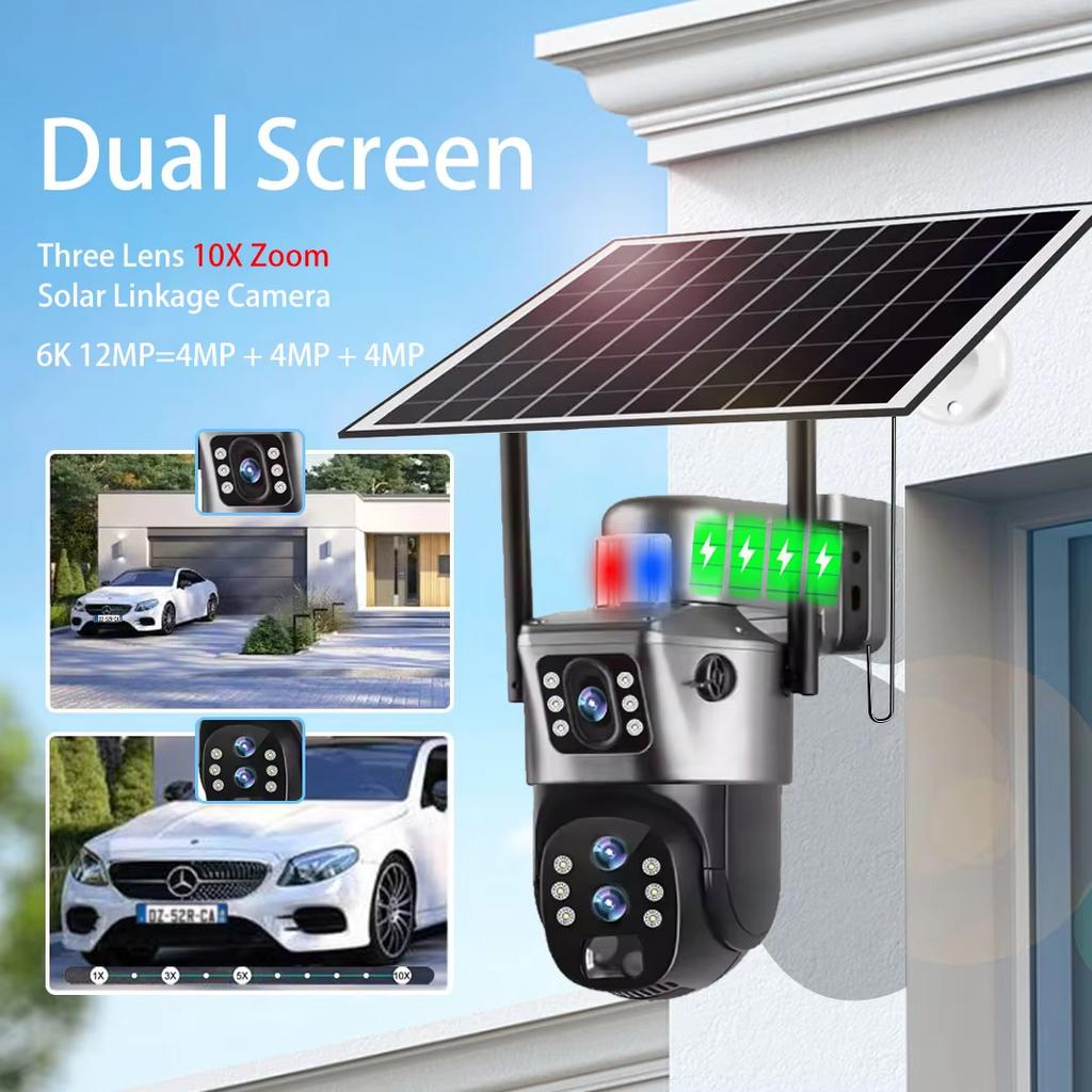 LS VISION 6K 12MP Solar Cameras 4G Sim Outdoor Three Lens 10x Zoom Surveillance IP Wireless CCTV AI Tracking Camara 360 Security Cam V380