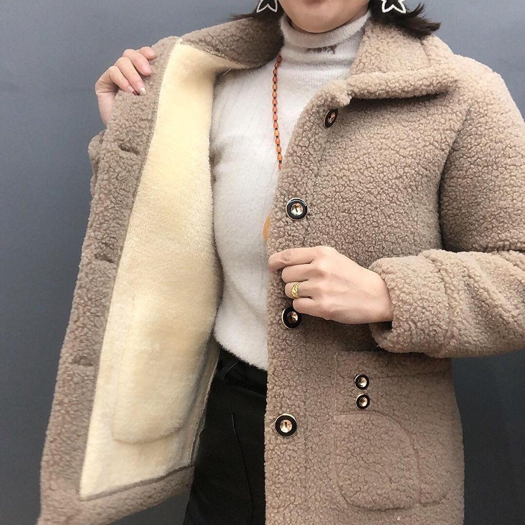 Autumn Winter Thickened Women's Patchwork Sheep Wool Coat with Fur,casual Vintage Clothing,plus Size