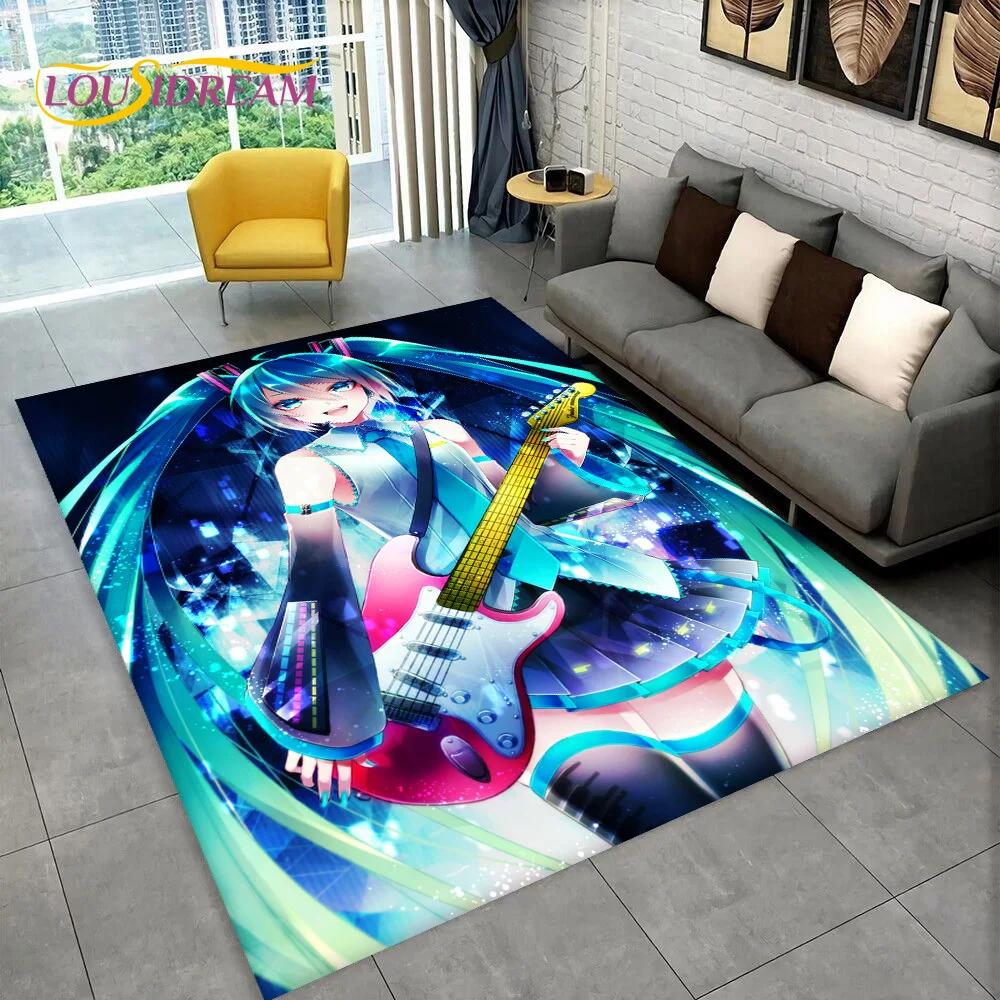3D Cute M-Mikuu Music Cartoon Characters Carpet Rug for Living Room Bedroom Home Sofa Decoration,Kid Area Rug Non-slip Floor Mat