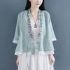 Women's V-Neck Cotton Linen Shirt - Spring/Summer 2024, Loose Fit, Large Size, Casual Short-Sleeve