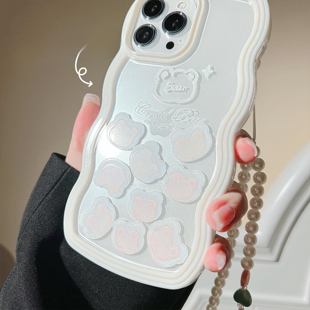 Original Cartoon Suitable for Iphone14promax Apple 16 Mobile Phone Case 12 Pearl Lanyard Xr Women 15 Luminescent Oil