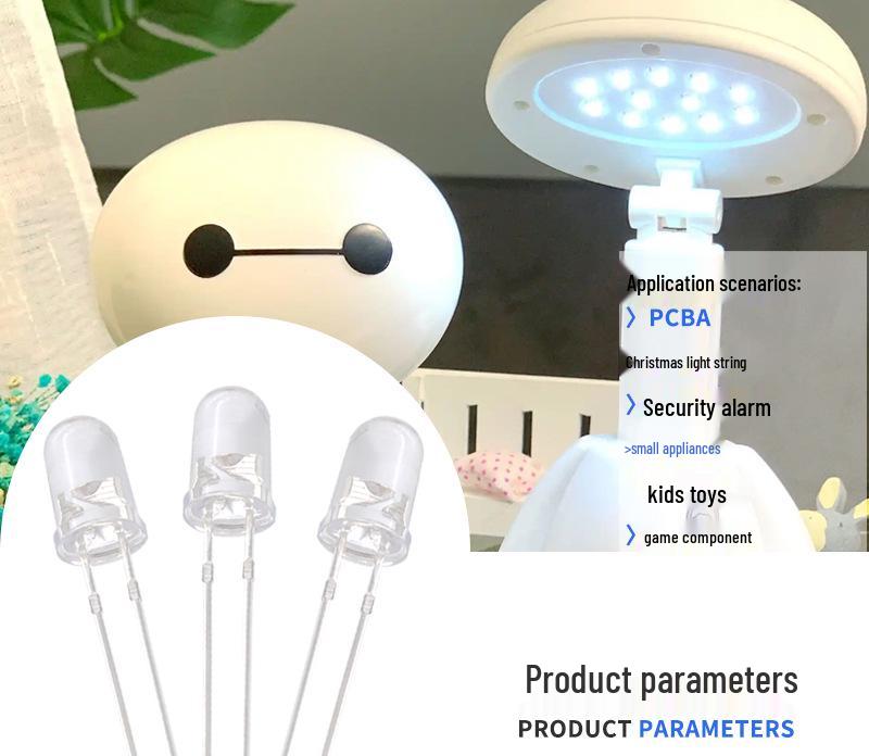 High Brightness 5mm LED Bead: Available in Red, Blue, Green, Yellow, White.
