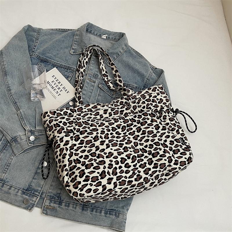 Холщовая сумка с леопардовым принтом, женская сумка-тоут большой вместимости, сумка через плечо