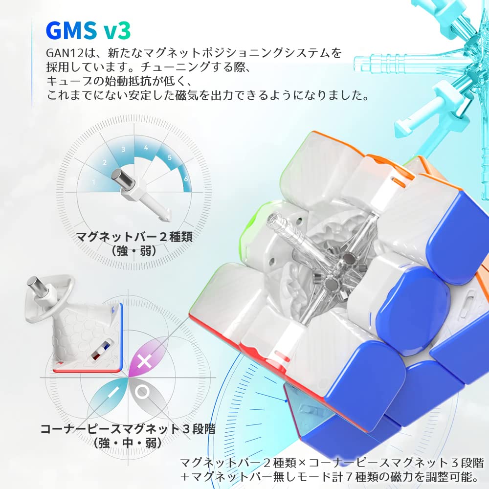 GAN12 Maglev UV 3x3 Cube Japanese Japanese Solution and Cleaning Maglev with Magnets for Stickerless Maglev [Includes Instructions, 6-Side