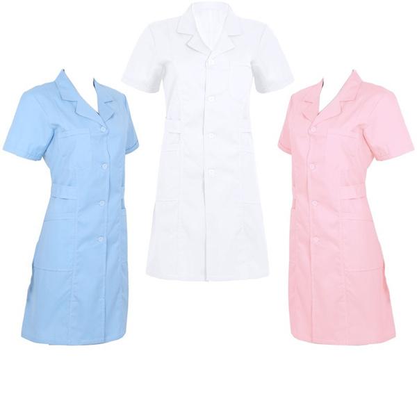 Женское и взрослое однотонное платье-рубашка с короткими рукавами, платье-рубашка для медсестры в больнице, униформа, платье