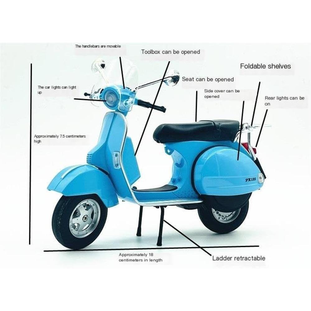 1/10 весы Vespa 125 Urban Mini Модель мотоцикла из литого металла для отдыха, игрушка для мотоцикла, имитация звука и света, подарок для детей