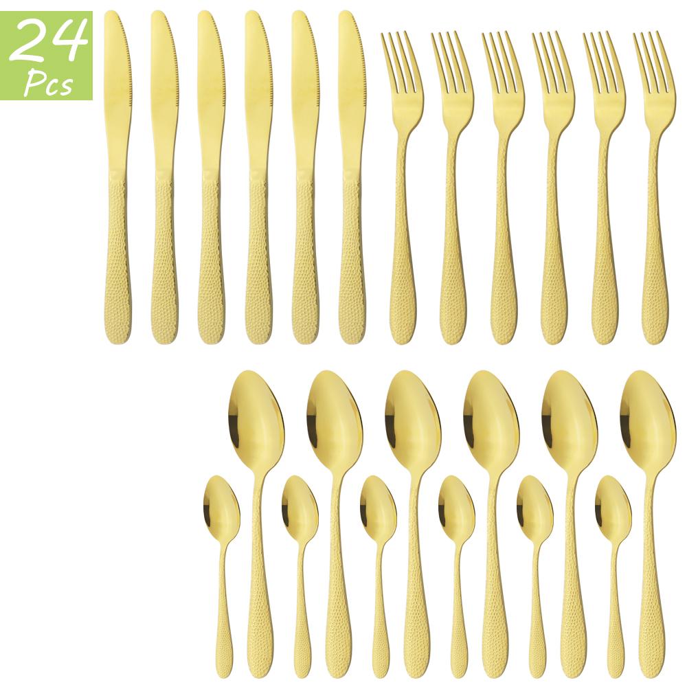 6People Gold Cutlery Set Knife Fork Tea Spoon Tableware High Quality Stainless Steel Dinnerware Home Kitchen Flatware Silverware