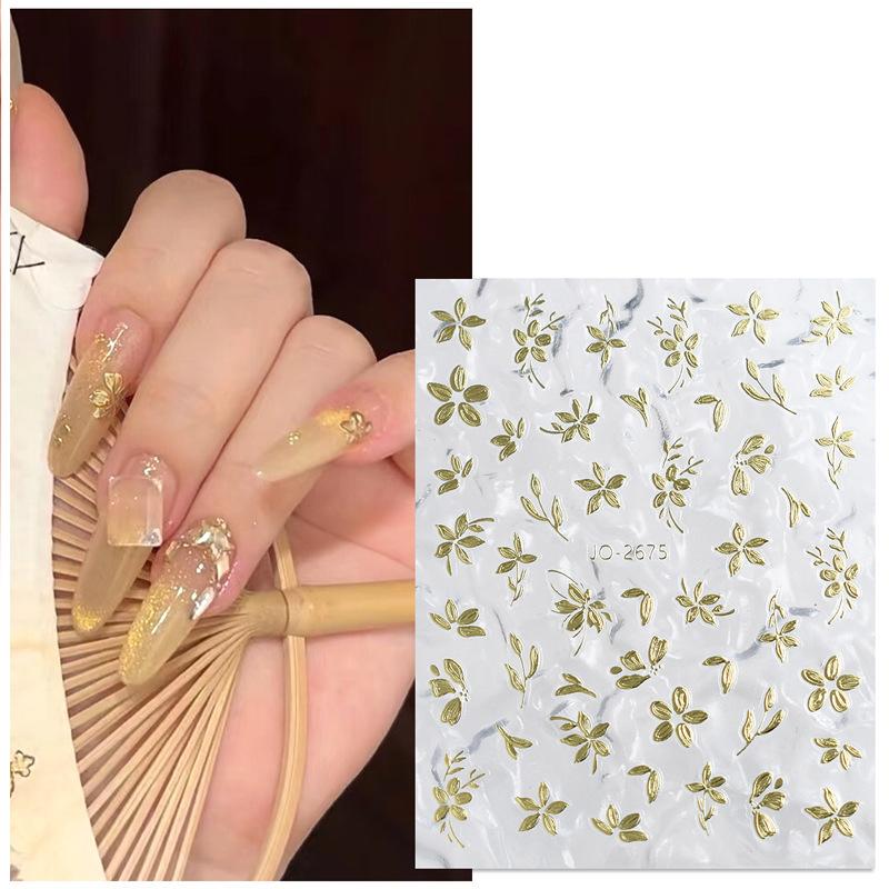 Золотые цветочные наклейки для ногтей, флеш-стикер для милого дизайна ногтей, стереоскопический нейл-арт, любители и мастера по маникюру своими руками