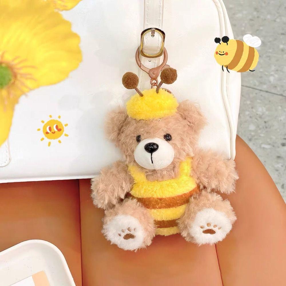 Мультяшный плюшевый брелок для ключей с изображением животного, кулон, забавный брелок для ключей в виде медведя и пчелы для девочек