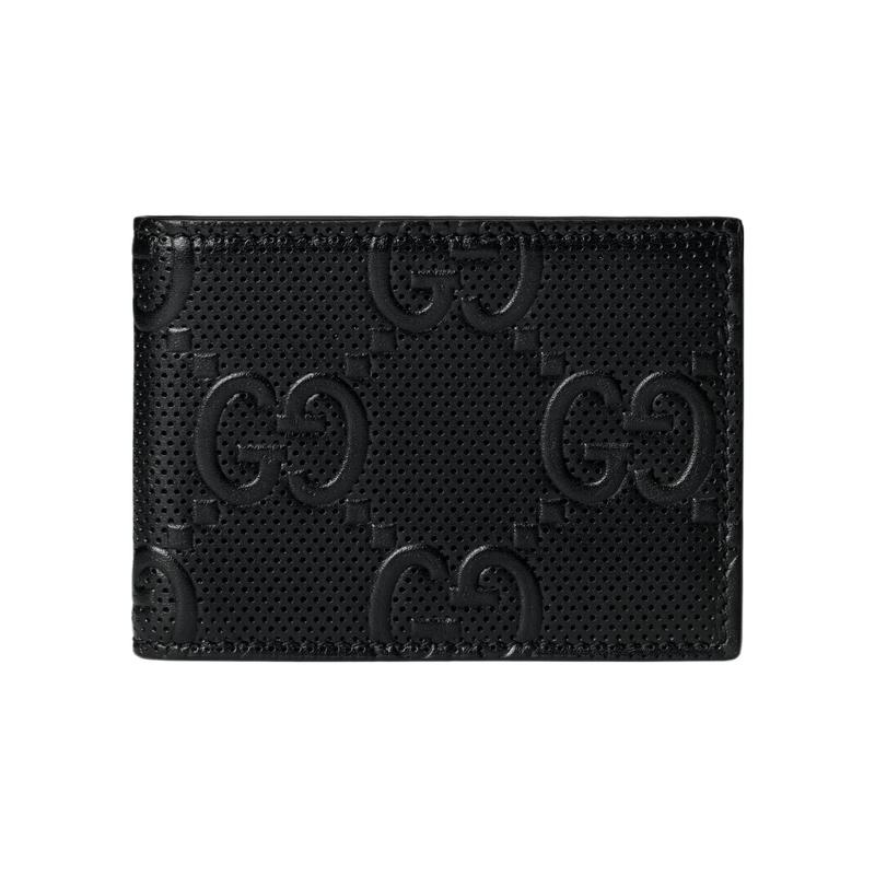 Gucci Складной кошелек-кардхолдер из кожи с тиснением GG, четыре слота для карт, мужской, черный