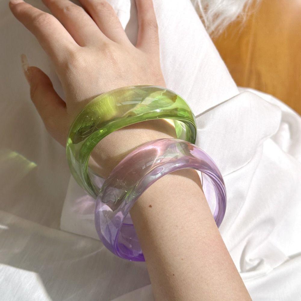 Transparent Glitter Acrylic Bangle Gradient Geometric Irregular Bangle Women